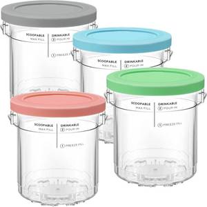 lot 9893 image: SLLFLY Replacement for Ninja Creami Deluxe (4 Pack, 24oz), XL Cups with Lids Compatible with NC501 & NC500 Series 11-in-1 Deluxe Ice Cream Maker,Newly Upgraded Easy-Grip Detachable Handle