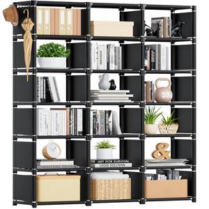 lot 9898 image: Mavivegue Bookcase, 18-Cube Extra Large Book Shelf, DIY Cube Storage Organizer for Bedroom, Living Room, Home Office - Black