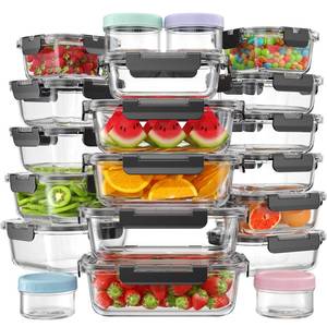 lot 9901 image: KEMETHY 40 PCS Glass Food Storage Containers with Lids(20 Container & 20 Lid), Borosilicate Glass Meal Prep Containers for Kitchen Storage and Organization, BPA-Free, Leak Proof, Reusable