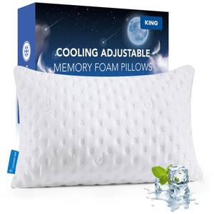 lot 9904 image: Cooling Side Sleeper Pillow for Adults, Firm Bed Pillow for Side Sleepers Neck and Shoulder Pain, Luxury Shredded Memory Foam Pillow Set of 1- Adjustable King Size- Washable Cover Original White