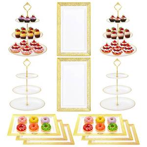 lot 9921 image: Supernal 10 Pack Dessert Table Display Set -4 Sets 3 Tier Cupcake Stand,6 Pcs Food Serving Trays,Elegant Tableware for Cupcakes and Snacks,Perfect for Tea Party Baby Shower Decorations(White and Gold)