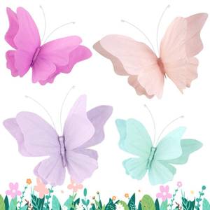 lot 10334 image: OBBOLO 3D Hanging Butterfly Decorations, Butterfly Birthday Party Decorations, 4 Pcs Crepe Paper Butterfly Hanging Decorations for Girls, Women, Flower Garden Party Decorations