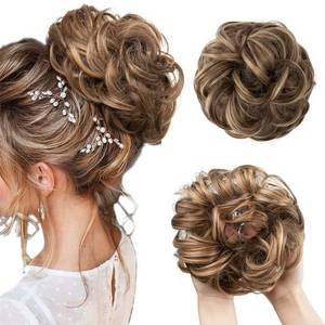 lot 10337 image: CJL HAIR Large Messy Bun Hair Piece Wavy Curly Scrunchies Synthetic Chignon Ponytail Hair Extensions Thick Updo Hairpieces for Women BrunetteHoney Blonde