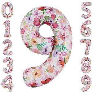lot 10339 image: Flower Balloons 40 Inch Floral Number 9 Balloon for 9th Birthday Garden Party Decorations Nine Year Old Photo Props Foil Number 9