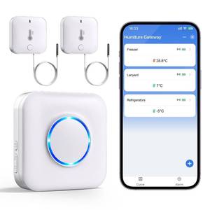 lot 10346 image: WiFi Refrigerator Thermometer with Alarm, Freezer Alarms Thermometer Sensor with App Alert, 90dB Loud Alarm for Fridge Kitchen Fish Tank Wine Cellar Hot Tub 2 Pack (2.4G WiFi Only)