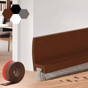 lot 10379 image: JNEKWOZ 39-inch Door Draft Stopper with Brush - Adhesive Weather Stripping Seal for ExteriorInterior Doors  Under Door Sweep Blocks Drafts, Noise & Dust  Fits 14-1 Gaps (Brown)
