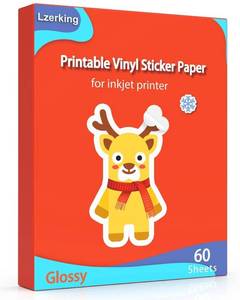 lot 10389 image: Lzerking Sticker Paper for Inkjet & Laser Printer, 60 Sheets Glossy Printable Vinyl Waterproof, Compatible with CricutSilhouette, Quick-Drying Tear-Resistant Stickers 8.5x11