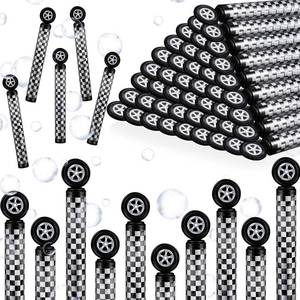 lot 10391 image: Soulchen 48 Pcs Race Car Party Favors Checkered Bubble Wands Black and White Checkered Mini Bubble Wand for Race Car Birthday Party Supplies Activity Prizes Pi�ata Goodie Bag