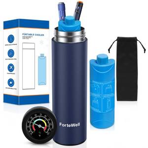 lot 10393 image: ForteWell Insulin Cooler Travel Case with Temperature Indicator, 60H Medication Cooling TSA Approved, Fits 2-3 Insulin Pens & Vials, Anti-Freeze Protective Bag, Diabetes Travel Case (Navy Blue)