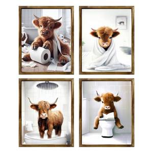 lot 10398 image: TWNSLLA Highland Cow Funny Bathroom Decor Wall Art,Bathroom Highland Cow Art Prints,Rustic Farmhouse Bathroom Wall Decor,Funny Bathroom Signs Animal Canvas Wall Art,UNFRAMED,8x10inchx4pcs