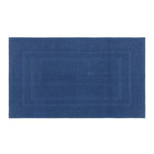 lot 10411 image: Mrs Awesome Soft 100% Cotton Bath Mat with Hot-melt Non-Slip Backing, 20 x 32 Comfortable & Absorbent Washable Textured Woven Rug for Bathroom, Navy Blue
