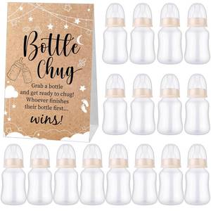 lot 11263 image: TrelaCo Bottle Chug Baby Shower Game 20 Pcs Baby Bottles Shower Favor with 1 Kraft Theme Sign for Gender Reveal Party Supplies Gifts(Beige) (Used)