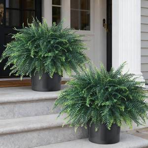 lot 11266 image: FOTEEWL Artificial Ferns Potted Plant for Front Door Decoration - 2 Sets UV Resistant Realistic Bush Faux Greenery Fern Potted Fake Plants for Home Garden Porch Farmhouse Decor