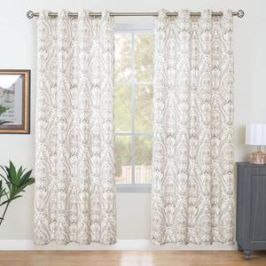 lot 11286 image: LAMIT Linen Curtains 78 inch Length for Living Room, Linen Printed Curtains Grommet Light Filtering Vintage Damask Flower Pattern Window Drapes for Bedroom, 2 Panels Each 52 x 78 Inch, Taupe