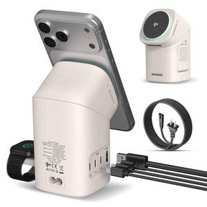 lot 12346 image: 6-in-1 Charging Station, Desktop Charger with QI2 15W Wireless & 65W USB-C Hub, 3 USB-C  USB-A, Smart Power for iPhone, Android, Earbuds, Watch, Laptop for Office Desk & Nightstand (Desert)