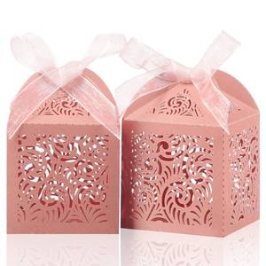 lot 12348 image: COTOPHER 60Pcs Laser Cut Favor Boxes, 2x2x2.75in Small Gift Boxes for Presents, Party Wedding Favors Boxes with Ribbon, Mini Candy Boxes for Event Bridal Shower Anniversary Birthday Christmas, Pink