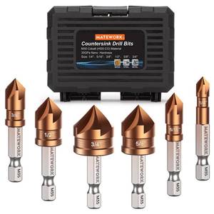 lot 12359 image: Countersink Drill Bit Set, M35 Cobalt HSS Countersink Drill Bits 6 Pieces 14 Inch Quick Change Hex Shank for Metal, Wood, Stainless Steel, Carbon Steel