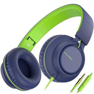 lot 12388 image: AILIHEN C8 Headphones Wired, On-Ear Headphones with Microphone and Volume Control, Corded 3.5mm Headset for Boys Girl School Smartphones Chromebook Laptop Computer Tablets Airplane Travel (Blue Green)