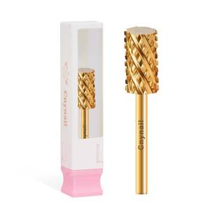 lot 12405 image: Cnynail 332 Large Barrel Flat Top Tungsten Carbide Nail Drill Bit Safety Bit for Gel & Acrylic Removal, 2-Way Rotating Efile Tip, Salon Electric File Accessory (4XC Grit, Gold)