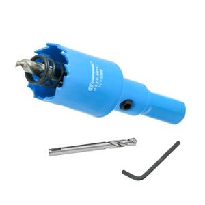 lot 12408 image: 78 Inch Hole Saw with Arbor for Metal and Wood Cutting, Bi-Metal Hole Cutter, 78 Hole Saw Kit for Drywall, Wood, PVC Boards, Fiberglass and Vent Pipes