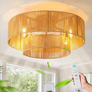 lot 13930 image: Beiduna 20 Inch Boho Caged Ceiling Fans with Lights Flush Mount, Boho Rattan Fandelier Ceiling Fan with Light Remote Control with Reversible 6 Speeds for Bedroom, Nursery, Living Room, E12 Base,Indoor