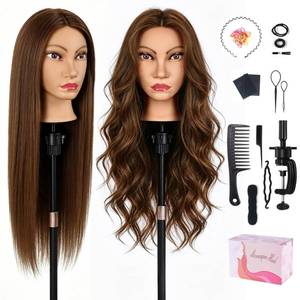 lot 13937 image: 26Real Hair Mannequin Head,TopDirect 100% Amber Brown Hairdresser Cosmetology Mannequin Doll Head Styling,Manikin Heads Hairs Braiding DIY Styling with Clamp Holder and Tools Set
