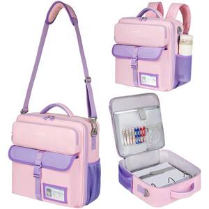 lot 13940 image: Zipper Binder Bag 3 Ring 3 Inch, 700 Sheets Capacity Binder Organizer with Detachable Backpack Straps & Shoulder Strap, Portable File Storage Case for College Office Travel, Pink&Purple