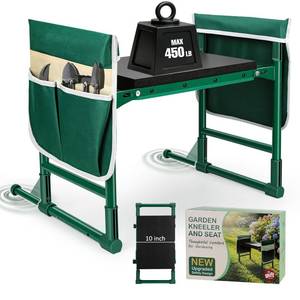 lot 13961 image: Garden Kneeler and Seat for Seniors �� Heavy Duty Anti-Tip Gardening Stool with Widened Thick Soft Kneeling Pad, Foldable Garden Bench with Sturdy Handles, Gardening Gifts for Women Men Mom (Green)