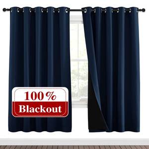 lot 13963 image: NICETOWN Full Shade Curtain Panels, Pair of Energy Smart & Noise Blocking Out Blackout Drapes for Apartment Window, Thermal Insulated Guest Room Lined Window Dressing(Navy Blue, 70 x 72 inch)