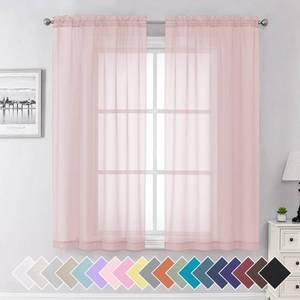 lot 14214 image: Aiyufeng Blush Pink Sheer Curtains 63 Inch Length 2 Panels Set, Light Filtering Airy Rod Pocket Light Pink Window Curtain Treatment Drapes for Kitchen Bedroom Living, Each 40Wx63L Inches