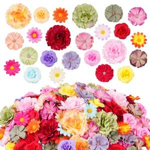 lot 14263 image: 210 Pcs Mini Silk Flower Heads Small Fake Rose Daisy Faux Flowers Bulk for Crafts Artificial 3D Loose Fabric Flowers Heads Sunflower Bulk for Wedding Hair Cap Dresses Decorations (Bright Colors Mixed)