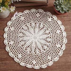 lot 14274 image: Crochet Doilies, 15.7 Inch Round Cotton Doilies for Tables Handmade Lace Placemats Vintage Knitted Tablecloth for Home Kitchen Dining Room Wedding Party Decoration (Beige)