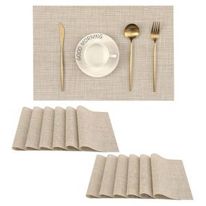 lot 14288 image: Leetaltree Beige Placemats Set of 12 - Heat Resistant Non-Slip Place mats for Dining Table, Washable Durable PVC Vinyl Woven Table Mats(Beige, 12)
