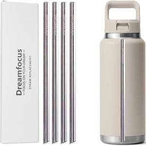 lot 14332 image: Dreamfocus Reusable Metal Straws Replacement Stainless Steel for YETI RAMBLER Straw Bottle 36 oz 4-Pack