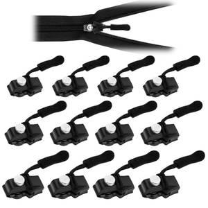 lot 14335 image: Zipper Repair Kit Universal Zipper Slider Replacement 12pcs 3 Different Size Black Zippers Fix Repair Kit for Backpack, Jackets, Coats, Tents, Luggage, Bags