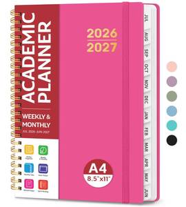 lot 14338 image: Planner 2026-2027 for Women & Men, Academic Monthly and Weekly Calendar Planner, Jul 2026 - Jun 2027, A4 (8.5 x 11), Teacher Student Planning Book with Tabs, Ideal for Office School Supplies - Berry Pink