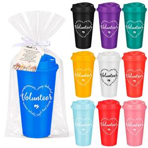lot 14341 image: Yetene 10 Sets Volunteer Appreciation Gifts 10 Colors Portable Plastic Cups with Lid Ribbon Inspirational Card Thank You Gift for Volunteer Team Public Events Staff