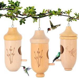 lot 14348 image: Hummingbird House - Natural Wooden Hummingbird Houses for Outside Hanging, Gardening Gifts for Women Christmas Tree Decoration 3 Packs