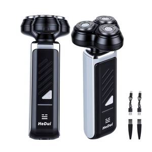 lot 14363 image: 2-Pack Electric Rotary Shavers for Men 3D Floating Head Rotary Razor USB-C Rechargeable Easy Clean Magnetic Head Ideal Gift for Dad Husband Travel Razor for Men