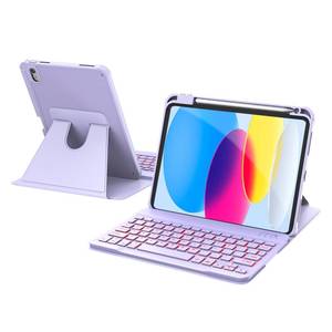 lot 14364 image: RAYMCRAFT for iPad 11th(A16, 2025)10th Generation Case with Keyboard, 360° Rotatable Case & Detachable Backlit Keyboard, Precision Cutouts and Pen Holder for iPad A16 1110th 10.9, Purple