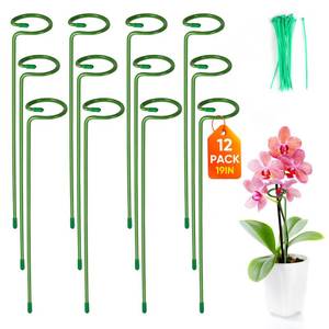 lot 14367 image: 12 Pack Plant Support Stakes with 24 Pcs Plant Clips, Garden Single Stem Support Stake, Plant Cage Support Ring for Indoor Outdoor Flowers Rose Amaryllis Tomatoes Peony Lily Orchid