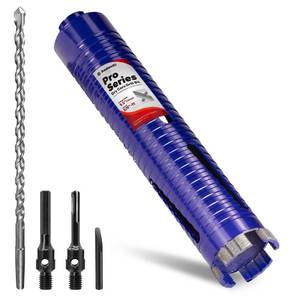 lot 14368 image: DaduoRi 2 Core Drill Bit with Pilot Bit & Adapters(SDS Plus and 12 Hex), 58-11 Thread, 9.5 Depth, Upgraded-Welded Segments Diamond Core Bits for Concrete, Masonry, Brick Block