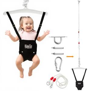 lot 14374 image: FUNLIO Baby Jumper with a Ceiling Hook for 6-24 Months, Infant Jumper Doorway with Adjustable Chain, Baby Door Jumper for IndoorOutdoor Play, Easy to Assemble & Store (with a Ceiling Hook) - Black