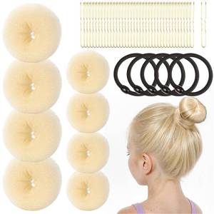 lot 14379 image: FANDAMEI Hair Donuts Bun Maker Set - 4 Small & 4 Extra Small Ballet, with Elastic Ties, Hair Pins (Gold)