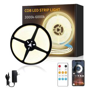 lot 14380 image: Yeewhale COB LED Strip Lights 50ft,3000K DC 24V Dimmable Warm White Flexible LED Rope Lights for Bedroom,with Remote and app Control LED Lights Strip for Living Room, Shelf, Cabinet