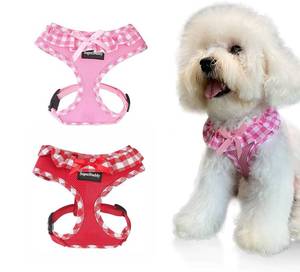 lot 14384 image: SuperBuddy Upgraded Soft Mesh Dog Harness, Super Breathable Lightweight Pet Harnesses for Puppy Dogs Outdoor Walking, Pink and Red Dog Harness Set Packing-Small