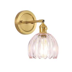 lot 19708 image: OURIFU Wall Light Fixture with Tulip Pink Glass Lampshade, Indoor Wall Light for Bedroom Bathroom, Bedside Wall Lamp