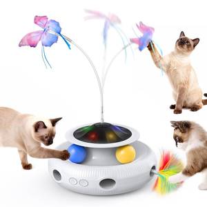 lot 19709 image: Pawtners Interactive Cat Toy, 4 in 1 Automatic Interactive Kitten Toys for Indoor Cats Rechargeable with Fluttering Butterfly, Track Balls and Ambush Feather