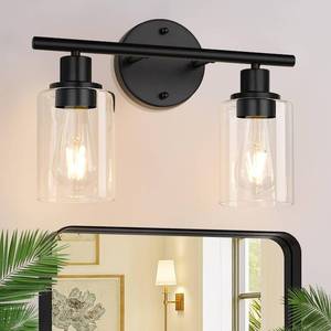 lot 19711 image: Zarbitta 2-Light Bathroom Light Fixtures, Black Modern Vanity Lights with Clear Glass Shade, Bathroom Wall Lamp for Mirror Kitchen Living Room Hallway Cabinet Porch