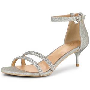 lot 19713 image: Allegra K Womens Stiletto Kitten Heels Silver Glitter Heel Sandals 9 M US